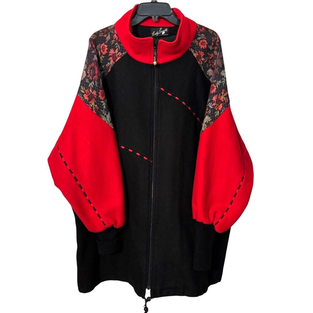 Vintage Lady Suzette Jacket Black Floral Union tag Oversized Plus Size 3x-4x
